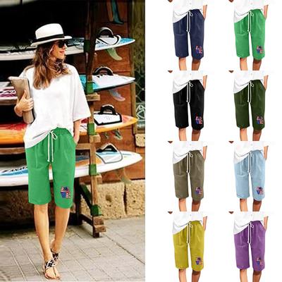 Plus Size Shorts For Women Stretchy Curvy Cotton Linen Drawstring Elastic Waist Bermuda Shorts Casual Beach Clothes