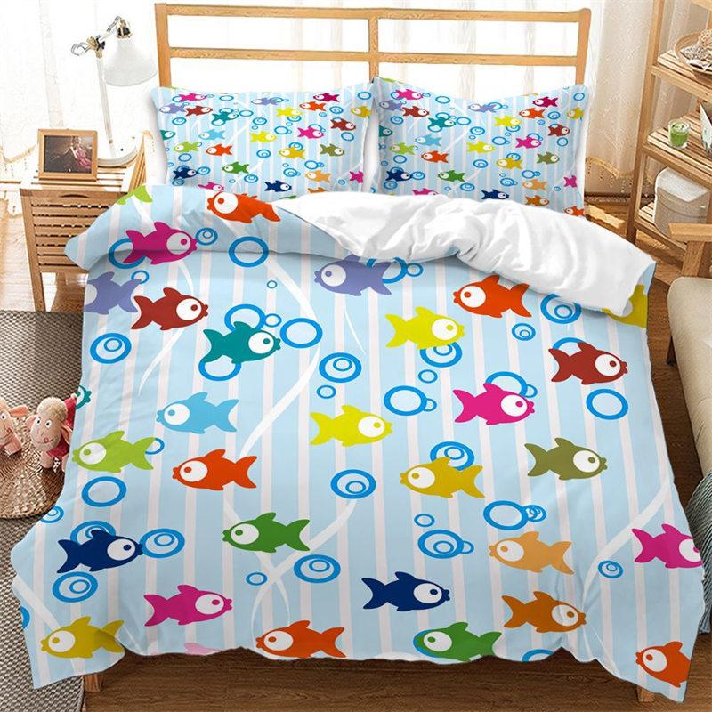 Cute Ocean Animal Duvet Cover Microfiber Marine Life Print Bedding Set Sea Turtle Coral Comforter Cover For Boys Girl Room Decor