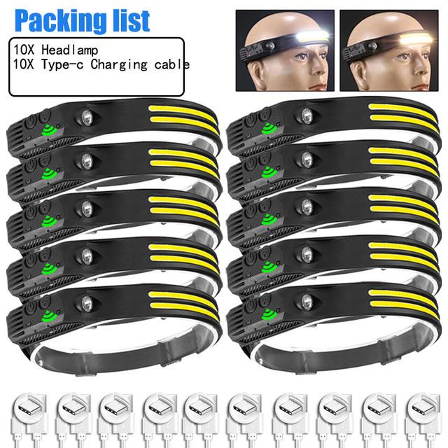 Powerful LED Sensor Headlamp USB Rechargeable Head Flashlight with 2000Mah Built in Battery Outdoor Camping Fishing Head Lantern