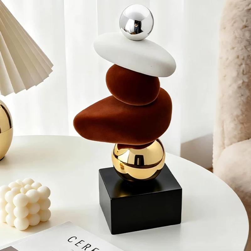 Golden Gradient Velvet Stacked Stone Sculpture Model Ornaments, Handicrafts, Living Room Decorations, Desktop Display Figurines