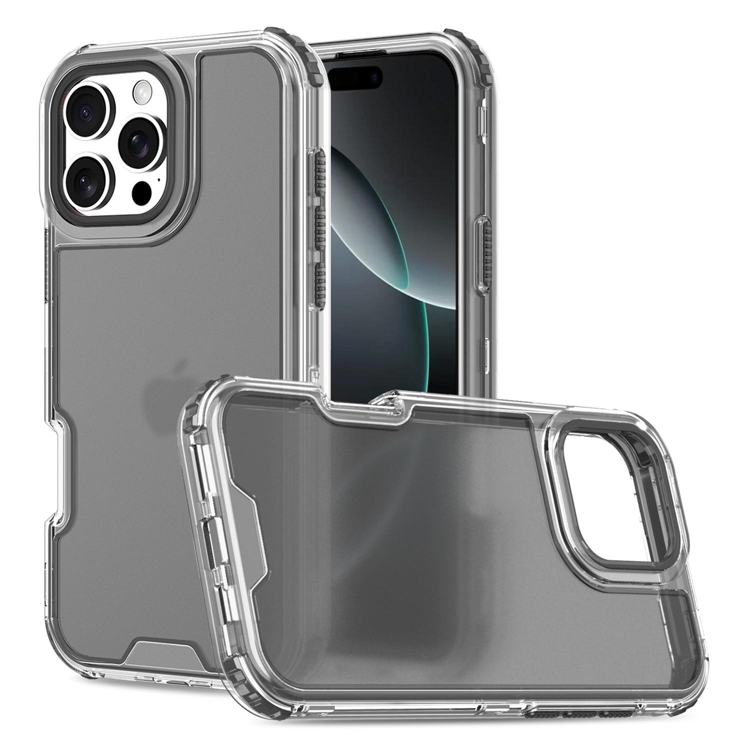 

For iPhone 16 Pro Max Case Detachable Design Soft TPU+Clear PC Phone Back Cover Black