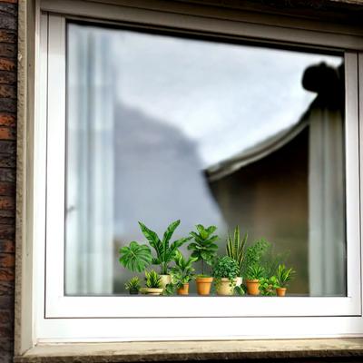 Static Glass Sticker, Green Plant Window Clings, Electrostatic Adsorption No Glue Reusable Privacy Decor, for Balcony Kitchen Living Room