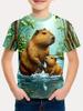 Cute Capybara Pattern Children's Clothing, Girls' Short-sleeved T-shirts, Loose-fitting Pullovers, Boys' Casual T-shirts.