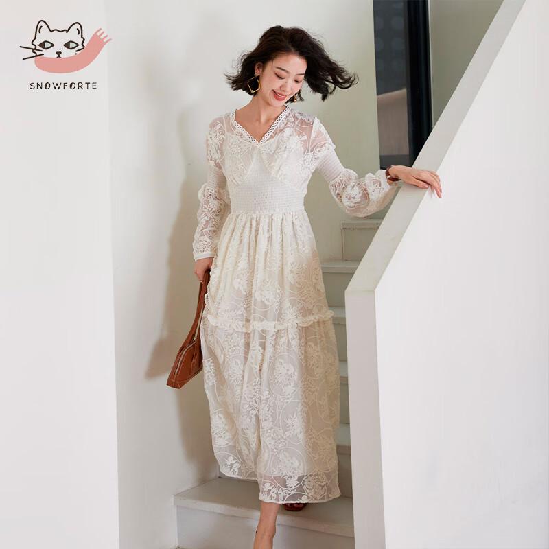 Sino Fu De 100% Mulberry Silk V-Neck A-Line Long Sleeve Dress