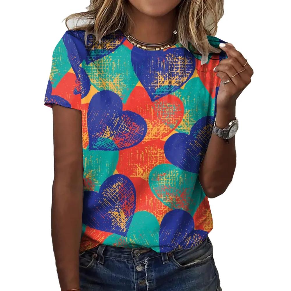 Women's Fashion T-shirts Love Printing Beautiful Girls Tee O-neck Short Sleeve Ladies Clothes Leisure Street Female T-shirt Tops