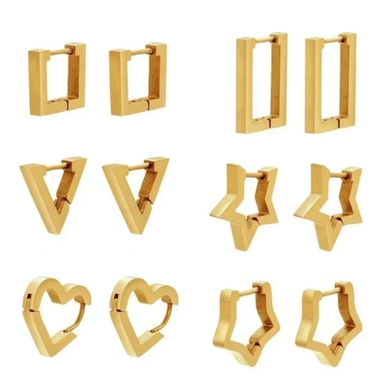 Stainless Steel Earrings Geometric Shapes Triangle/Heart/Rectangle Fade-Resistant Hypoallergenic Nickel-Free Jewelry Earrings