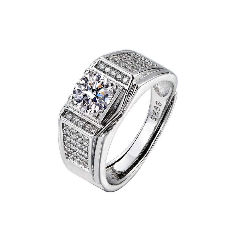 GemChic Men's Ring Exquisite Male Embed Moissanite Inset Zircon Wedding Opening Ring Adjustable Birthday Christmas Jewelry Gift