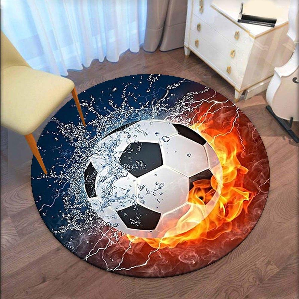 Flame & Water Soccer Ball - Unique Design for Sports EnthusiastsRound Non-Slip chair mat chair carpet for office Rugs for Office Decor Gift For Valent