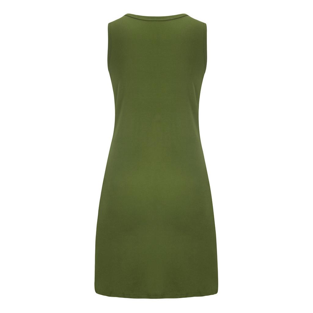 Fashion Womens Pocket Dandelions Printing Sleeveless Casual Nightdress Dresses