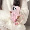 Suction Cup Stand Litchi Pattern Phone Case For iPhone 17 16 15 14 13 12 11 Pro Max X XS XR With Lanyard Rope Soft Bumper Cover