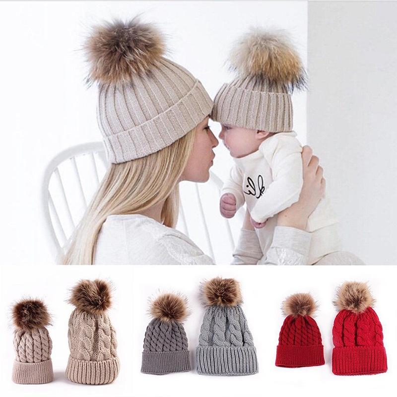 Stylish Comfortable And Stretchable Winter Mum And Baby Matching Knitted Beanie Hats