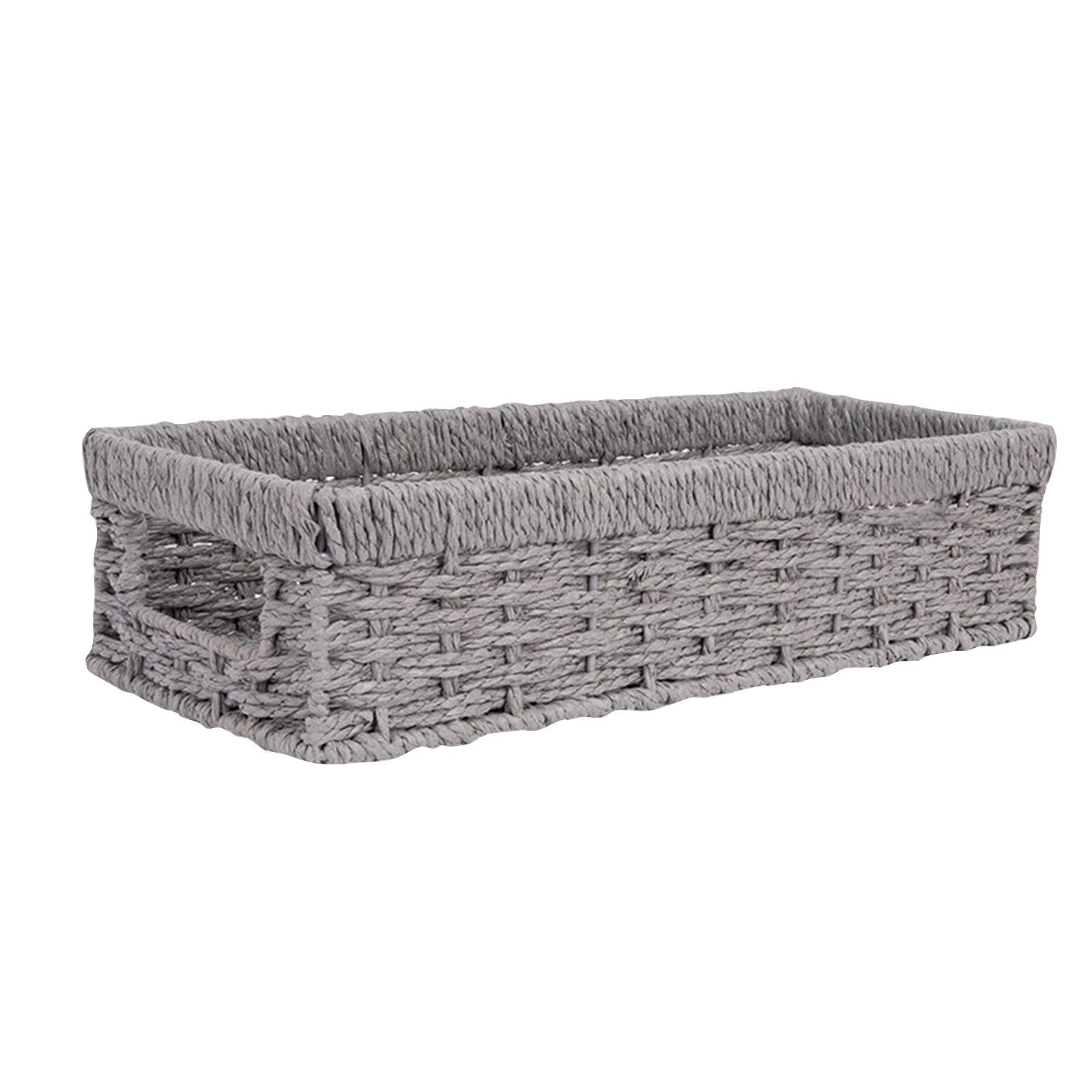 

Woven Storage Basket Rectangular Organizer Tray Durable Handwoven Design for Home Office Bathroom Storage and Display One Size