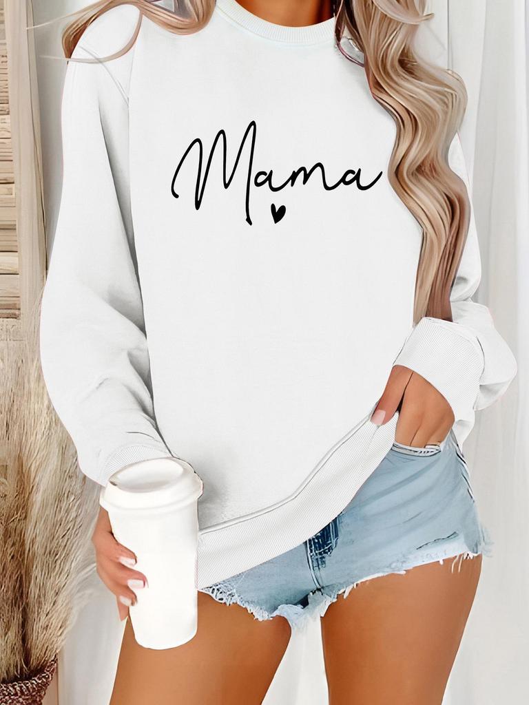 European and American Women's Casual Long-Sleeve Round Neck 'Mama' Pullover Sweatshirt Hoodie