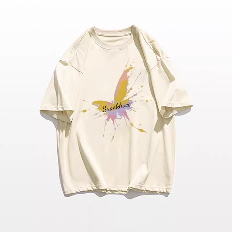 Women's Loose Fit White Cotton Shoulder T-Shirt - Summer 2025 American Style