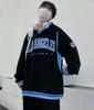 Street Style Trendy Retro Embroidered V-Neck Sweatshirt, Unisex College Style, Long Sleeve, 2021 Spring/Autumn.
