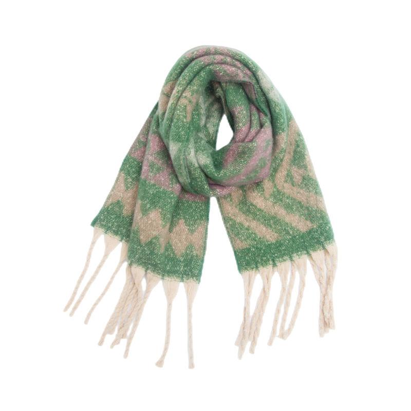 Scarf Circle Yarn Fishbone Shawl Thickening Scarf Keep Warm Pattern Thick Tassel Jacquard