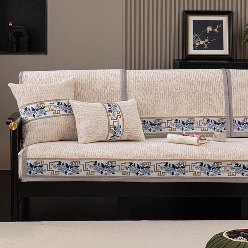 [Gruby, Antypoślizgowy Pokrowiec na Sofę Klasyczny] Luksusowy Pokrowiec na Sofę z Weluru z Ozdobnymi Przeszyciami - Gruby, Ręcznik na Sofę