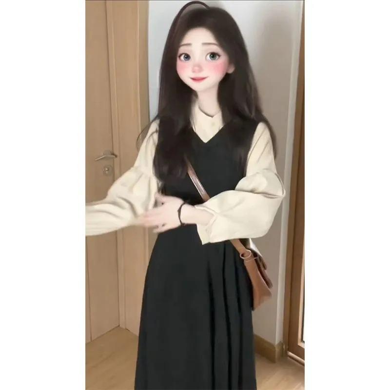 Strap Skirt Two-piece Women's Clothing Autumn and Winter Clothing New Suit Skirt Small Age-reducing Dress