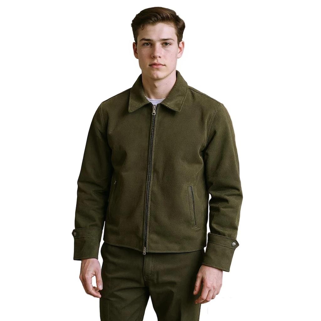 Handgefertigte Motorradjacke Stilvoll Grün Lammleder Wildleder Biker Neu Herrenjacke Echt