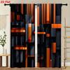 2 Pièces Rideaux Abstraits Géométriques 3D Noir et Orange Draperies de Fenêtre pour Chambre à Coucher Salon Décoration Traitement de Fenêtre.