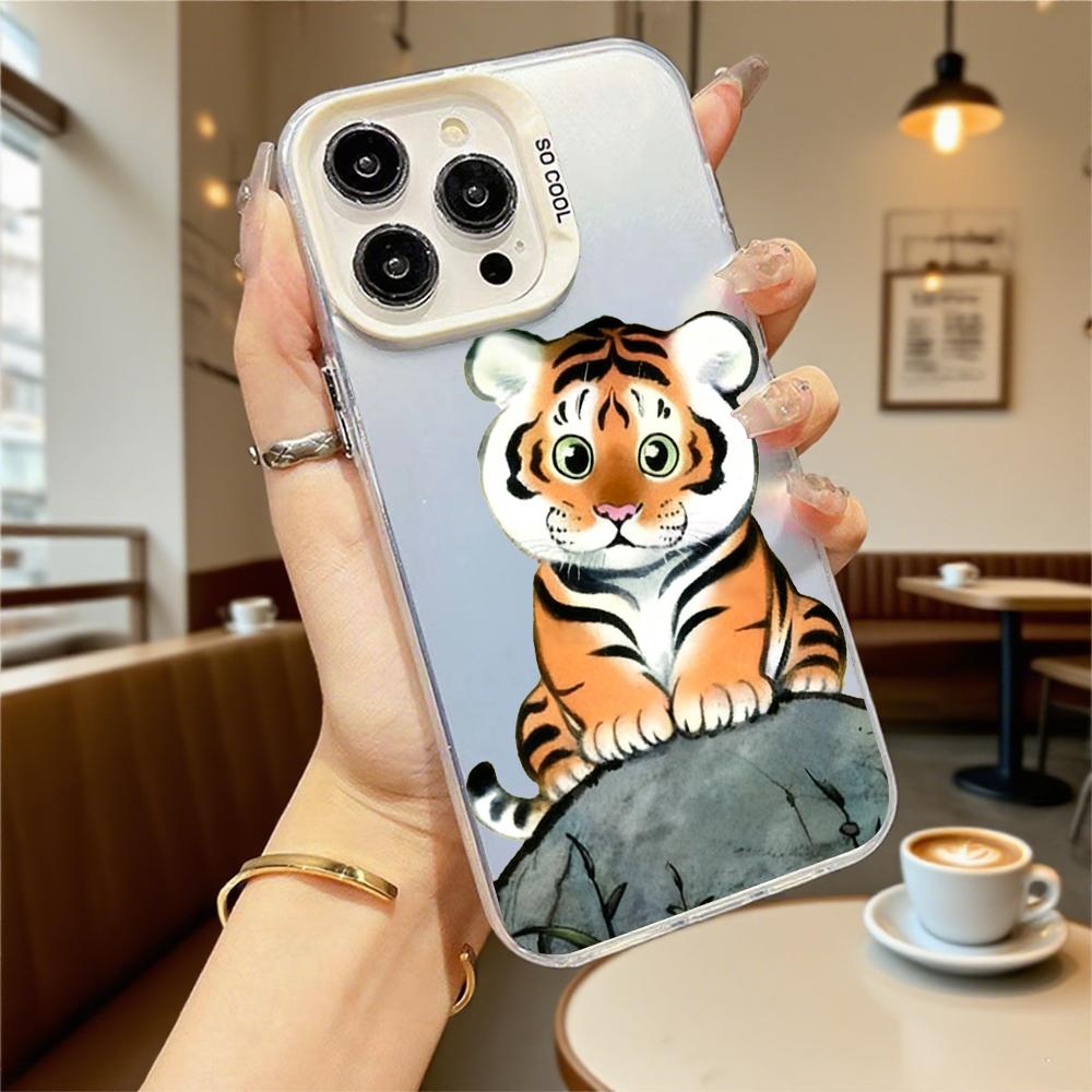 Cute Tiger Cub Illustration Shockproof Phone Case for Iphone 16 15 14 13 12 11 Pro Max/Mini Anti-Scratch Premium Hard Cover