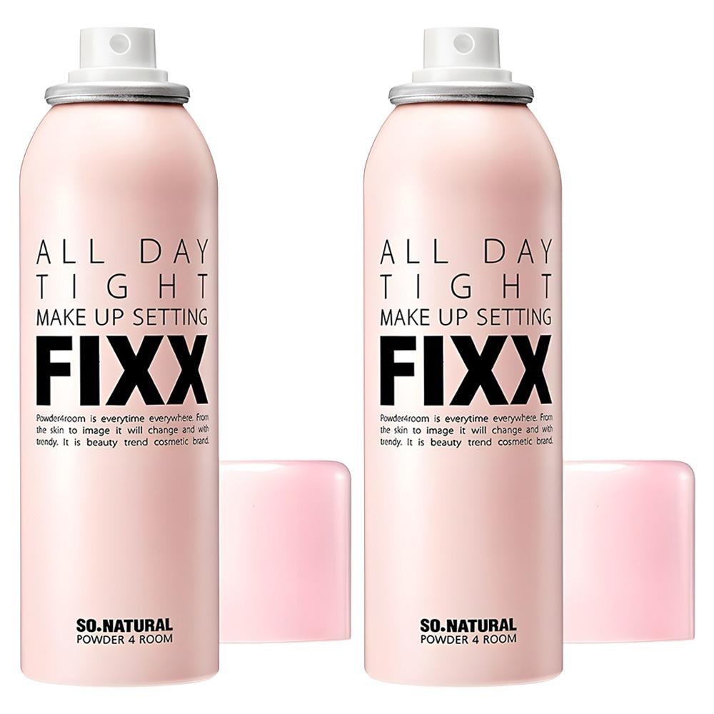 So Natural Powder4Room All Day Tight Makeup Setting Fixer 75ml x 2ea - Long-Lasting Smudge-Proof Mist for Flawless Makeup Retention