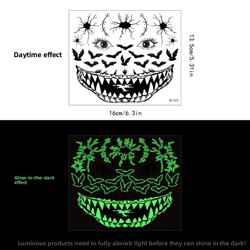 Mary Funny Halloween Horror Mouth Luminous Tattoo Sticker, Face Sticker, Three-dimensional Spider Scar Waterproof