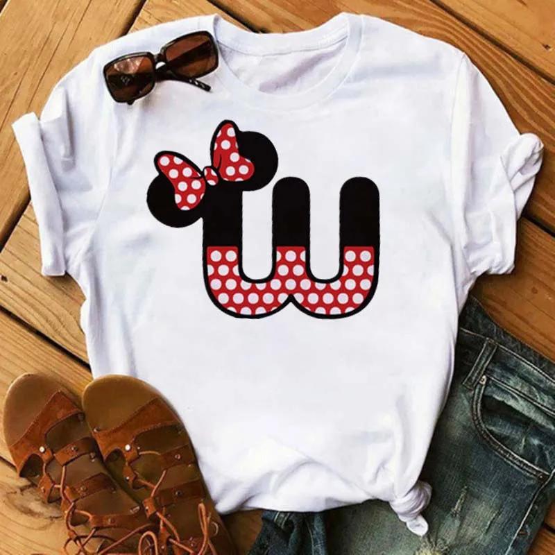 Süßes Disney T-Shirt Cartoon Mickey Maus Damenbluse Damen Oberteile Buchstabendruck T-Shirt Minnie Weißes T-Shirt Locker Mädchen Hippie Kleidung