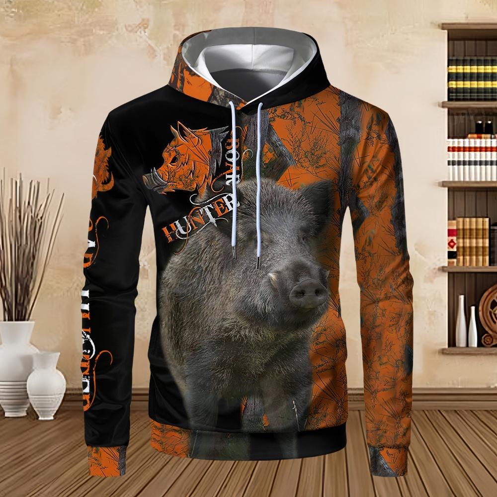 Sweatshirts for Men Boar Hunting Orange Camo 3D Prin Unisex Harajuku Kangaroo Pocket Casual Street Sweatshirt Pullover Hoodies