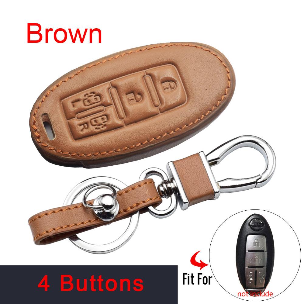 Real Leather Car Key Case For Nissan Quest Mpv Elgrand Nv200 Evalia Serena 5 Buttons Remote Fobs Skin Bag Keychain Keys Cover