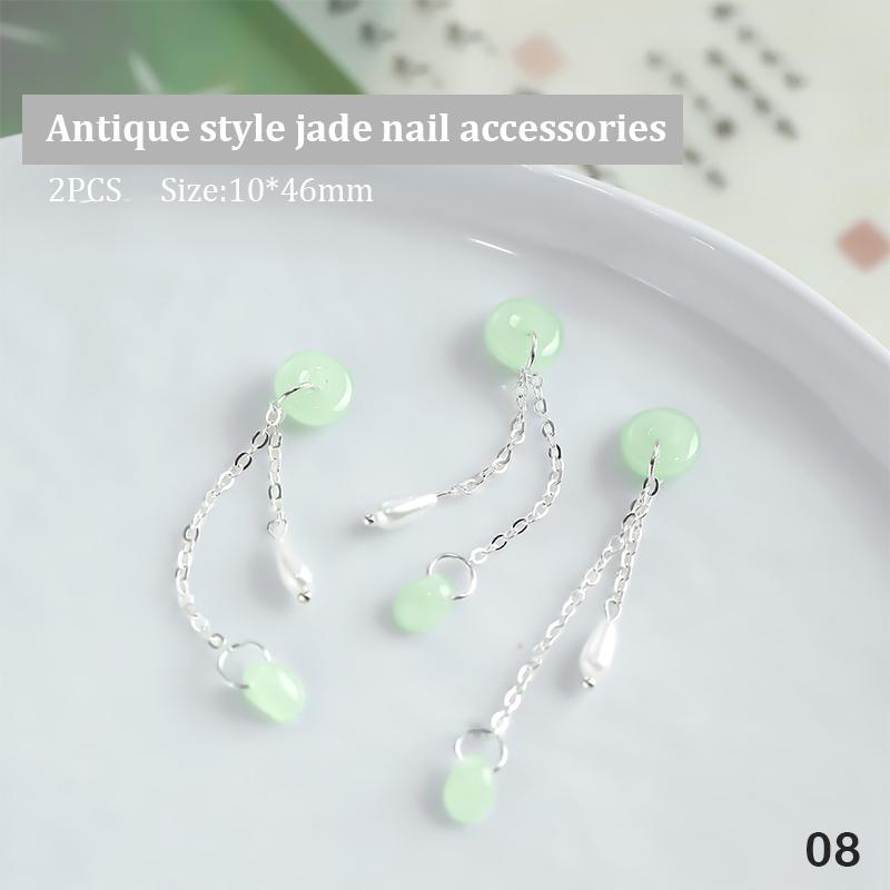

2 шт. Китайський стиль, античний нефрит, ретро, ​​старовинний білий зелений мир, пряжка, прикраси для нігтів, скляний манікюрний аксесуар as the picture