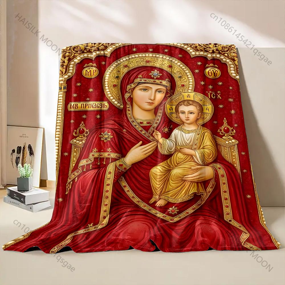 1PC Religious icon painting Faith-printed Flannel Blanket Soft and Warm Suitable for Home Travel Picnics Camping and RV Use