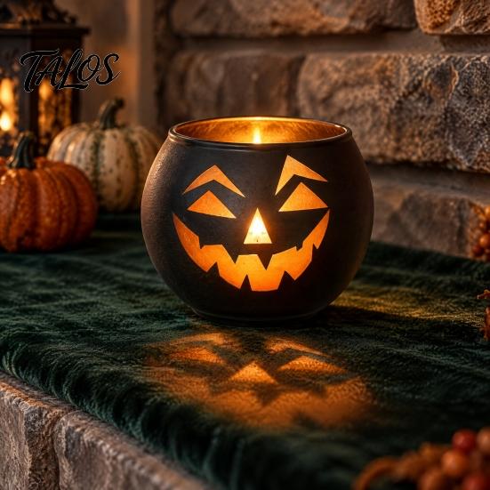 Halloween Pumpkin Candle Holder Glass Holder, Iron Art Tealight Lantern for Tabletop Window Gift Ideas And Fireplace Decoration, Decorative Ghost Face