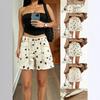 Women's Mid Rise Polka Dot Denim Shorts Fringe Hem Drawstring Casual Bermuda Shorts