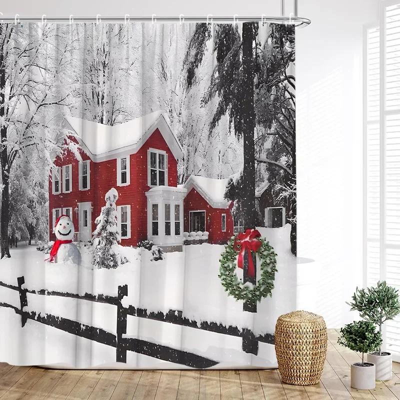 

Рождественский олень Занавеска для душа Зимние рождественские елки Полная луна Лось Новый год Домашнее украшение для ванной комнаты Занавески для ванны 90x180cm-35x70in