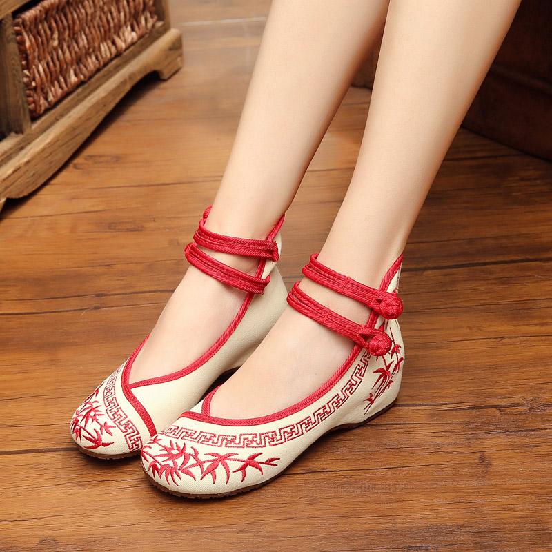 Casual Cloth Shoes Woman Bamboo Embroidered Women Shoes Mary Jane Chinese Style Summer Shoes Plus Size Increasing Height WSH2296