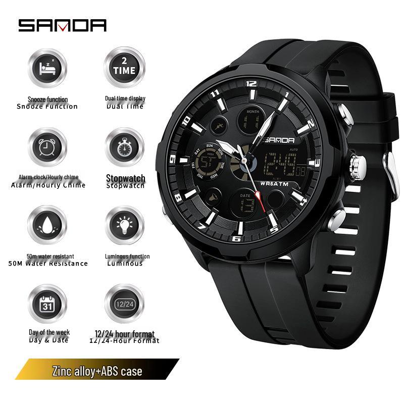 Sanda Electronic Sports Watch: Luminous, Waterproof, with Timer, Alarm, and Large Dial for Students and Men