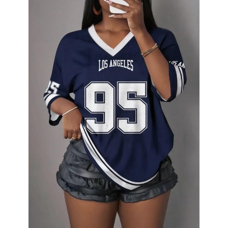 Women's Los Angeles 3D Printed V-neck Short Sleeved Quick Drying T-shirt, Summer Baseball Shirt, Plus Size Men's Sports T-shirt