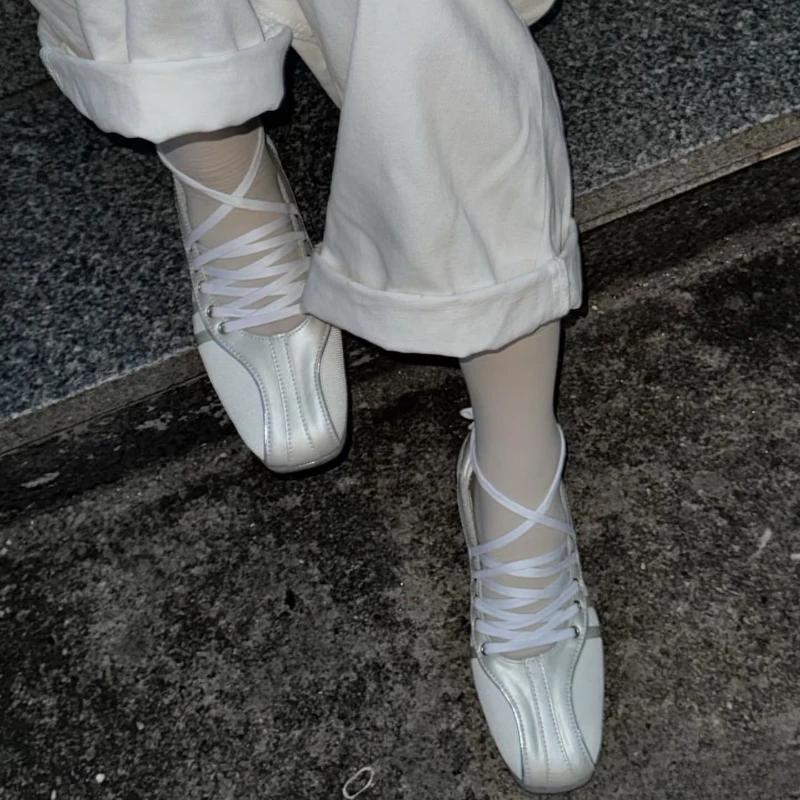 Fashion Women's Ballet Flats Fashion Korean Ballet Style Lace-up Retro Casual Shoes Comfortable Lightweight Ballet Sneakers