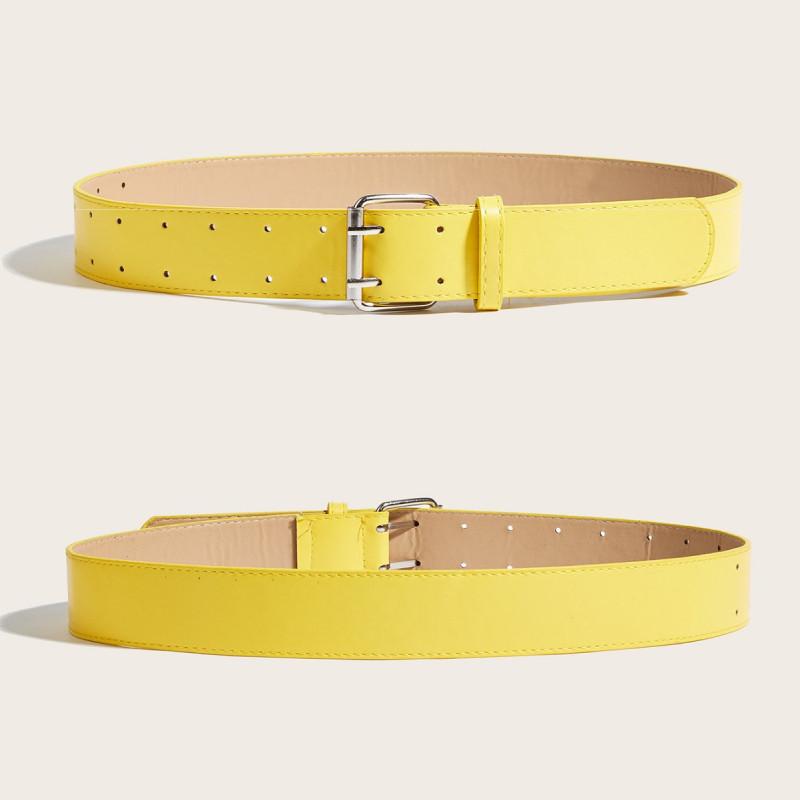 Solid Simple Color Metal Square Buckle Decoration Women Casual Belt For Daily