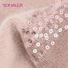 SOMALER Winter Hats for Women Warm Angora Wool Knitted Hat Fashion Sequin Beanie Hat Thick Long Rabbit Fur Hair  Skull Cap Bonnet