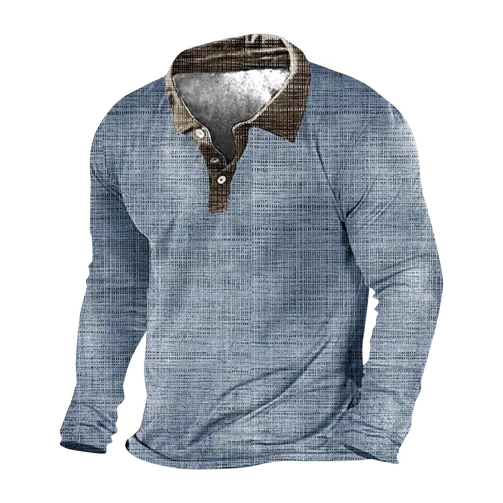 Pullover mit V-Ausschnitt für Herren, 3D-Digitaldruck, Stehkragen, 3 Knöpfe, Vintage-Kragen