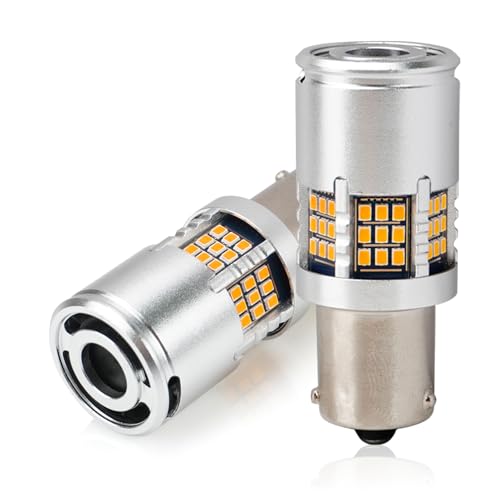 

BLUESEATEC S25 Светодиодная лампа указателя поворота, янтарная, сверхяркая 6000 лм, одинарный встроенный канселлер, разный угол расположения контактов 150 градусов, BAU15S, гипервспышка