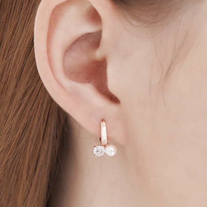 CRANNE 14K GF Pearl Cubic Point One-Touch Earrings C24EGF196