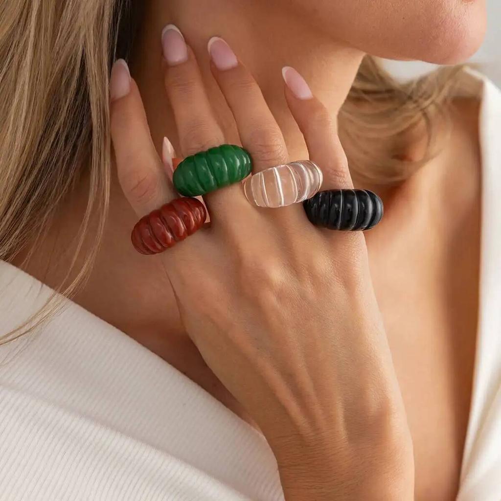 SHIXIN Y2k Simple Irregular Acrylic Resin Wide Chunky Rings Women Vintage Geometric Stacking Daily Wear Finger Ring Jewelry Gift