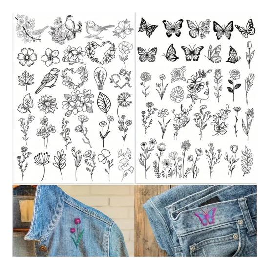 2 Sheets Water Soluble Embroidery Stabilizer DIY Stick Stitch Embroidery Paper with Pre-Printed Flowers Leaves Animals Pattern Beginners Sewing Lover