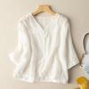 Female Summer V-neck Thin Cotton Shirt Simple Literary Loose Jacket