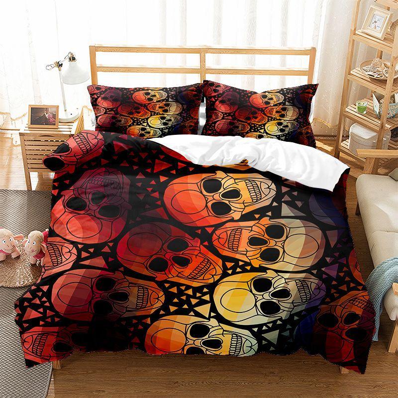 

Skull Duvet Cover Set 3D Print Red Black Skull Terror Theme King Queen Twin Full Size Polyester Comforter Cover For Kids Boys EU single(135x200cm)