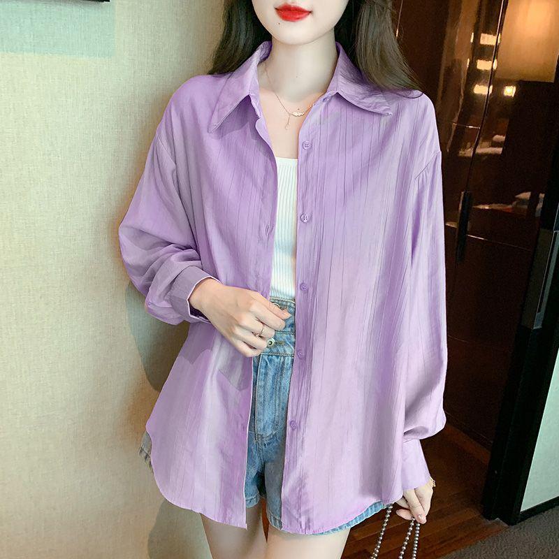 

Женский кардиган с воротником поло для защиты от солнца - Свободный крой, с длинным рукавом, топ весна/лето 2024 XXS