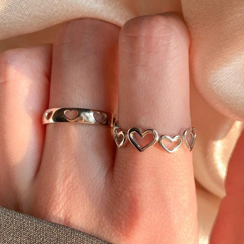 Chic 925 Silver Geometric Open Adjustable Heart Ring For Women Fashionable And Sweet